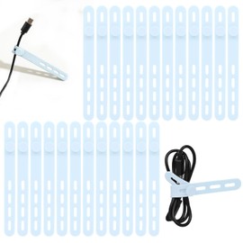 Donruby 24Pcs Silicone Cable Ties - Reusable & Washable with Locking Buckles, Adjustable Fastening Cable Management Straps, Multi-Purpose High Elasticity Cord Organizer (Ice Blue)