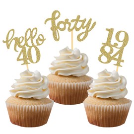 Decoraciones para cupcakes de 40 cumpleaños con purpurina dorada, juego de 24