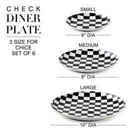 Euisail Ceramic Dinner Plates Set of 6-10 Inch Salad Plates, Black and White Checkered Porcelain Dinner Plates Microwave, Oven & Dishwasher Safe, Minimalist Porcelain Dish Set