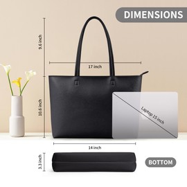 KALIDI Handbag Women's Large Shopper Bag Women's PU Leather Tote Bag Waterproof Handbag with Zip for Work, Travel, Shopping, School, black