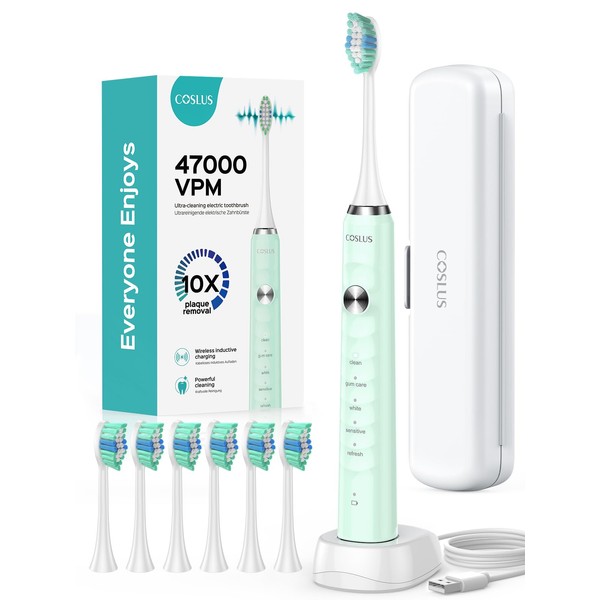 COSLUS Electric Toothbrush for Adults and Kids: Wireless Rechargeable Tooth
