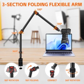 Taisioner Overhead Camera Desk Mount Stand,3-Section Desktop Camera Microphone Lighting Flexible Overhead Webcam Stand with Boom Arm,C-Clamp Desk Mount for DSLR Camera/Webcam/Lights