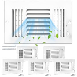 6 Pcs 10x6 Inch Air Vent Covers for Home Ceiling, 3-Way Solid Metal Wall Vent Cover Ac Vent Ceiling Register, Return Air Vent Cover, Vent Grill for Wall (White, Interior Size 10 x 6)