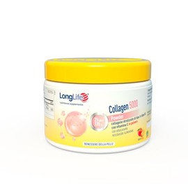 LongLife® Collagen 5000 Powder | 5000 mg di collagene idrolizzato di tipo I e III in polvere Verisol®| Con vitamina C | Benessere della pelle | 25 dosi | Gusto pesca e senza glutine
