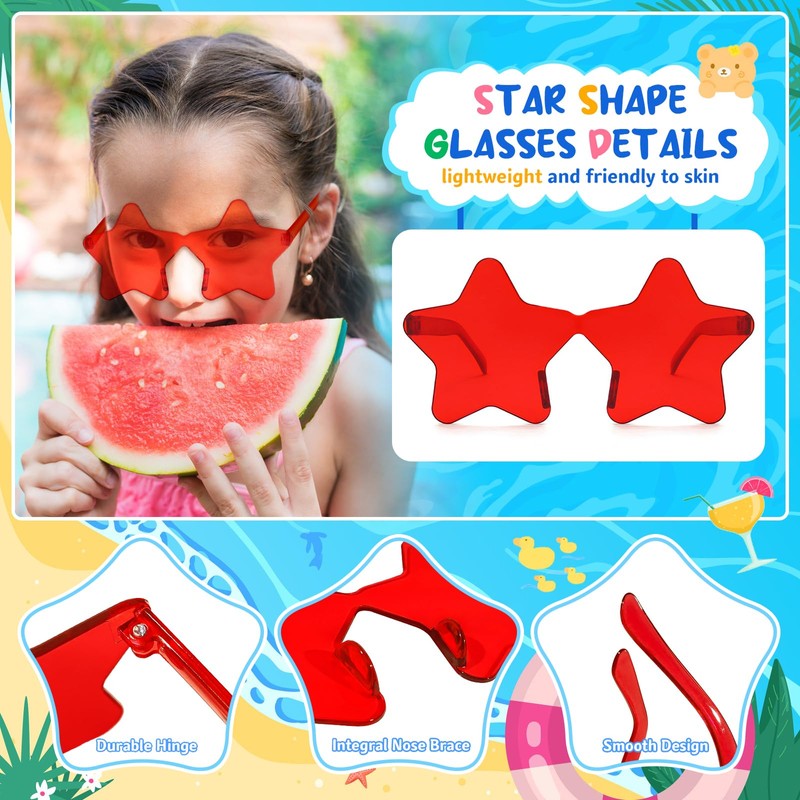 SUNOVELTIES 16 Pack Star Rimless Sunglasses, Kids Colored Party Glasses