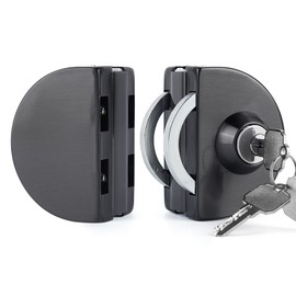 Ranbo 304 Stainless Steel Commercial-Home 10 mm -12 mm Glass Door Anti-Theft Security Lock， Double Swing Hinged Frameless Push Sliding Gate Lock with 3 Keys-Brushed Black(LE-170)