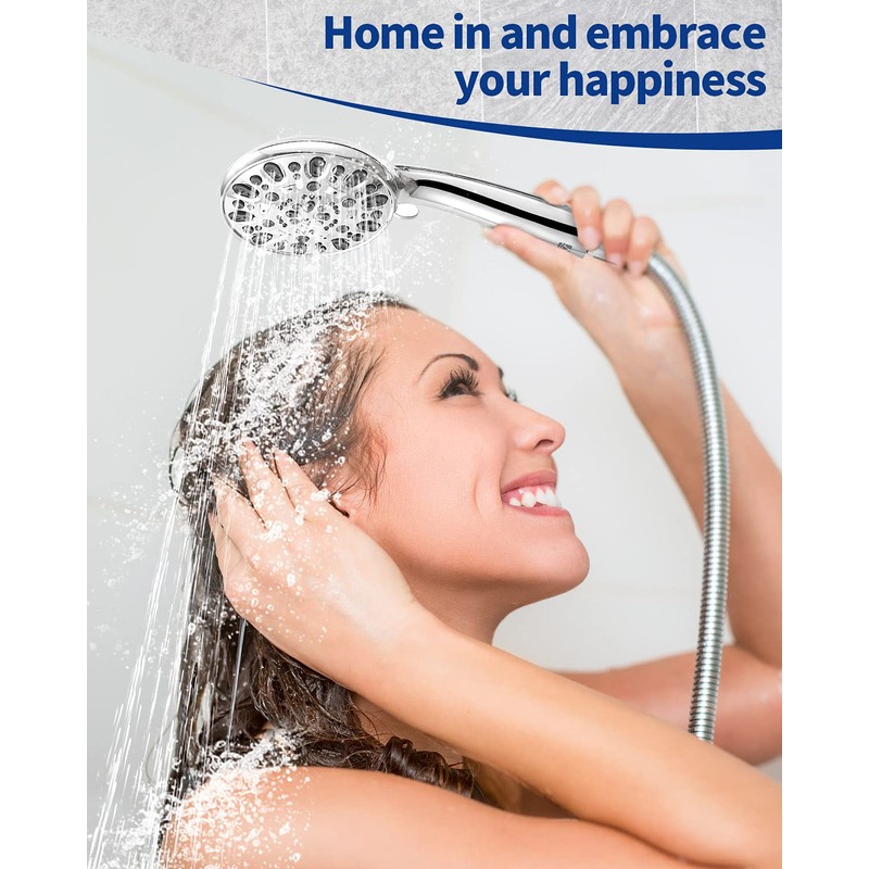 High Pressure Handheld Shower Head VMASSTONE 7-Spray Setting Showerhead Kit