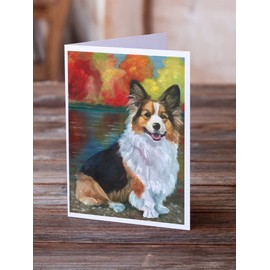 Caroline's Treasures Corgi by the lake Greeting Cards and Envelopes Pack of 8