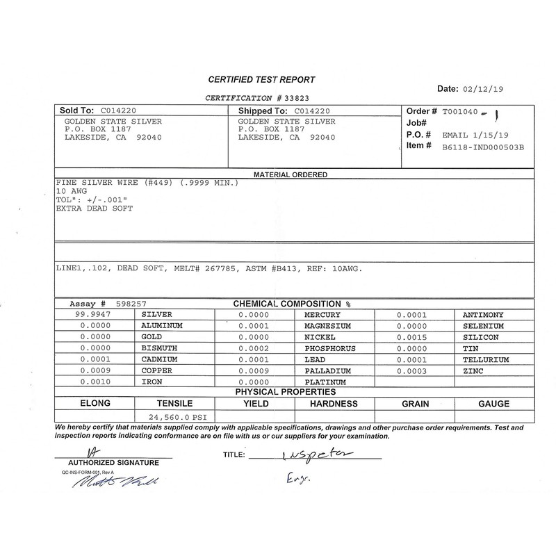 9999 Pure Silver 10 Gauge Wire - (2) 150mm Rods