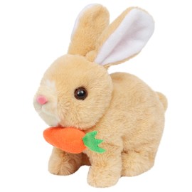Easfan Easter Rabbit Plush Toy with Carrot Jumping Spotted Rabbit Talking Hopping Ears Nose Moving Educational Plush Toy Interactive Toy Electric Christmas,Easter Gift for Toddlers Kids,7"