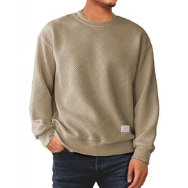 JMIERR Mens Crewneck Geometric Texture Sweatshirt Casual Winter Long Sleeve Tall Sweatshirts Heavy Weight Pullover Solid Color Outdoor Sweater Brown XXX-Large