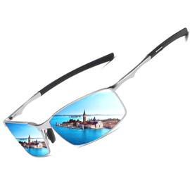 LEDING&BEST Polarised Aviator Sunglasses Men Women Outdoor Lightweight Metal Frame Fishing Golf Driving Stylish Retro Aviator Glasses Cat 3 CE, B-silver frame/blue lens