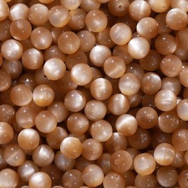 100pcs Cat Eye Stone Beads 8MM Round Resin Loose Beads with Hole,Brown Bead for Crafting Jewelry Making