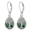 Sterling Silver Tree of Life Earrings for Women Moss Agate