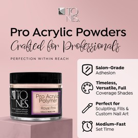 Tones Pro Acrylic Nail Powder, Royal Pink (Soft, Creamy Pastel Pink), (1.5 Fl Oz) - Long-Lasting & Non-Yellowing Polymer for Salon Quality Nail Extensions & 3D Art