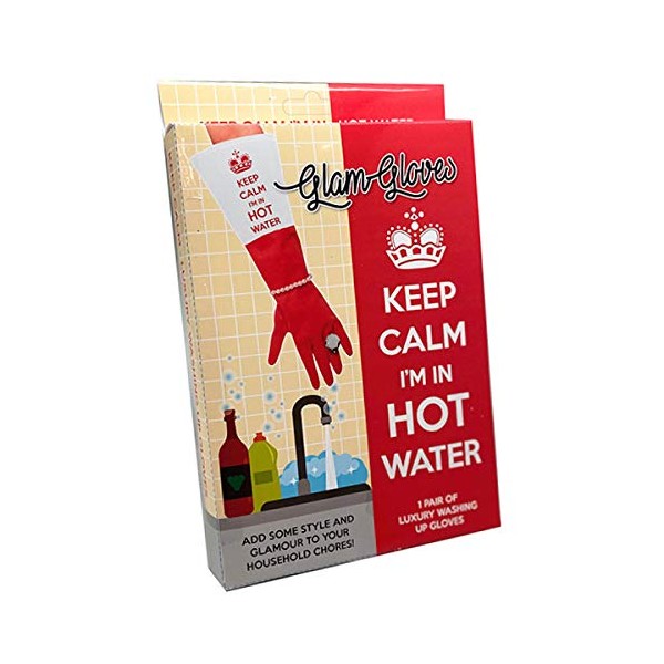 Diabolical Gifts Keep Calm Washing up Gloves, Latex, Red, 2