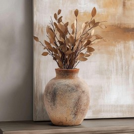 Geniff Ceramic Flower Vase, 6-Inch Terracotta Pottery Rustic Farmhouse Boho Vase, Handcrafted Decorative Vase for Home Decor, Centerpieces, Table, Living Room, Mantel, Shelf