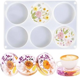 XIMUHO Resin Coaster Molds, 6-Cavity Silicone Coaster Molds for Epoxy Resin, Large DIY Deep Round Silicone Mold for Art Gifts Home Decoration