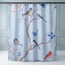 AIRLAKE Classic Weave Heavyweight Fabric Shower Curtain, 72 x 72 Inch, 180 GSM Oxford Cloth with Weighted Hem, Chinoiserie