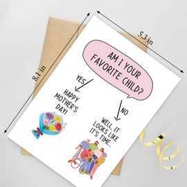 Naixiwen Favorite Child Mother's Day Card for Mom Grandma, Mothers Day Card from Child, Hilarious Mother's Day Card, Am I Your Favorite Child Card