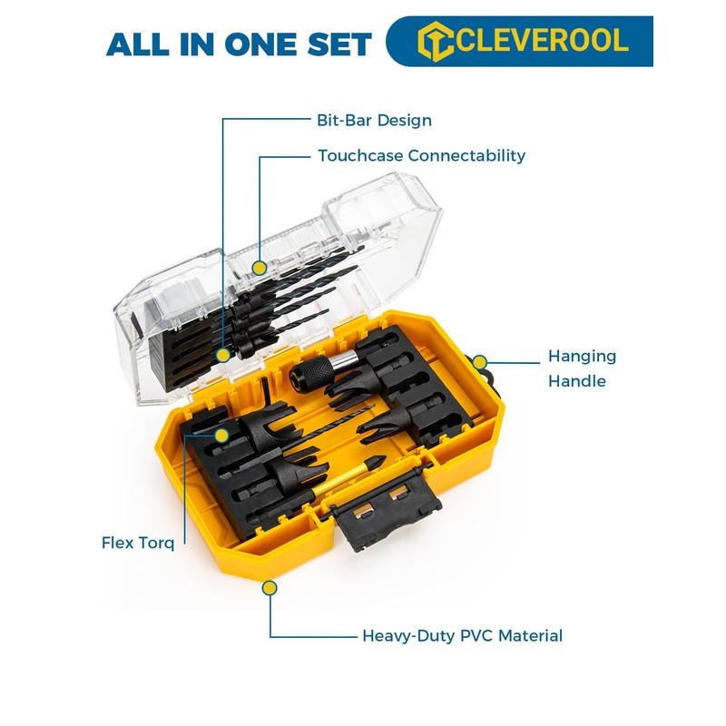 16PCS Countersink Drill Bit Set, Adjustable Depth Tapered Drill Bits