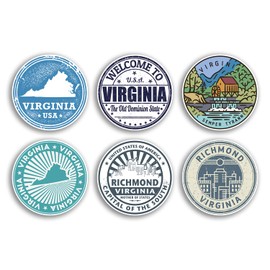6 x 10cm Virginia Vinyl Stickers - Richmond US State America Travel Map Flag Holiday Luggage Design Gift #78822