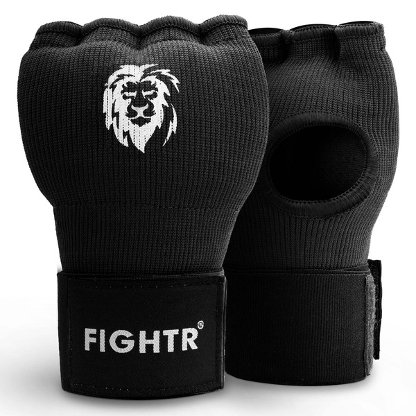 FIGHTR® Premium Boxe Bandes - enfilage Rapide et Haute stabilité | Gants en Gel pour la Boxe, Le MMA, Le Muay Thai et Les Arts Martiaux | avec Bande Longue (Noir, M)