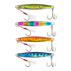 Orurudo Fishing qb100143 Metal Jig F, 8 Sizes: 0.5 oz (15 g), 0.9 oz (25 g), 1.4 oz (40 g), 2.1 oz (60 g), 2.8 oz (80 g), 3.5 oz (100 g), 4.2 oz (120 g), 5.3 oz (150 g), with Assist Hooks, Silver Hooks, Red Hooks Poorly Visible to Fish, Suitable for All 