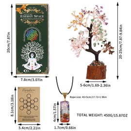 FLYING APSARAS Crystal Tree of Life Decor Set, Give her a Gift,Amethyst Gemstone Bonsai Tree, Family Ornaments,Chakra Pendant Necklace, 7 Chakra Stones,Energy Space Gift Box (FA-018-05)