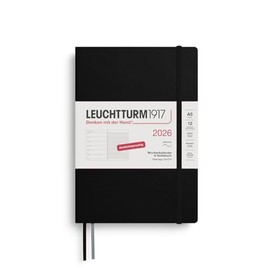 LEUCHTTURM1917 372490 Weekly Calendar & Notebook Medium (A5) 2026, 12 Months, Soft Cover, Black, German
