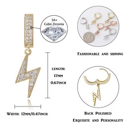 TOPGRILLZ Lightning Bolt Dangle Earrings 14K Gold 5A+ Cubic Zirconia Hanging Hoop Lightning Drop Cool Dangling Earrings For Men Women Trendy-01Gold