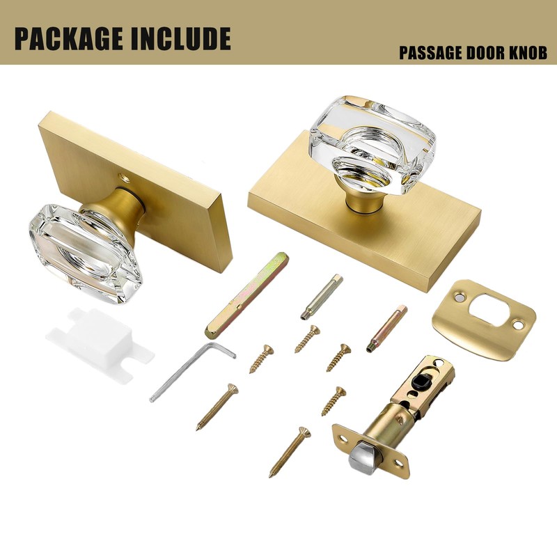 HIEMEY Gold Crystal Glass Passage Door Knobs Interior, Modern Satin