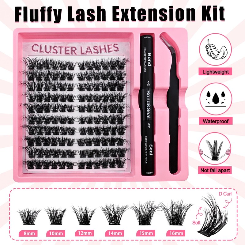 DIY Eyelash Extensions Set, 8-16 mm, Mixed Fluffy Eyelashes, Individual