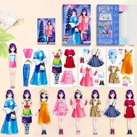 Daniel Axel Magnetic Dress Up Paper Doll,Magnet Princess Dress Up Dolls for Girls Ages 4-7 Kids,Travel Activities Road Trip Car Ride Interactive Learning Created Imagine Set Birthday Gift (F Set)