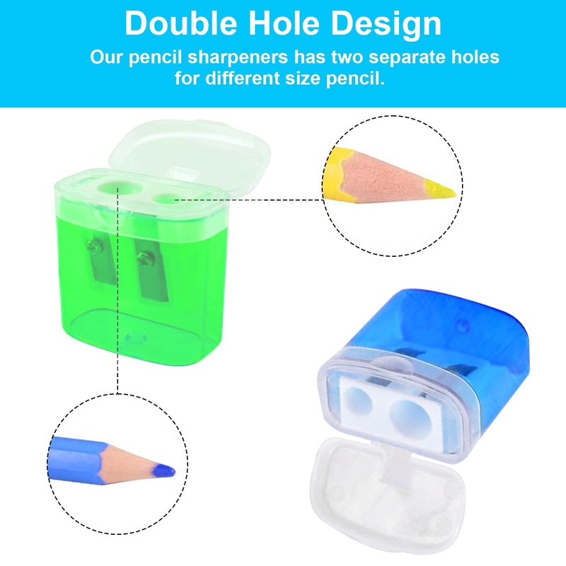 DOETYD 4pcs Pencil Sharpener 4 Color Dual Holes Manual Sharpener