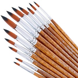 12 PCS Artist Watercolor Paint Brushes, Round Pointed Tip Artist Paint Brushes Round Paint Brush Basic Set Different Sizes Detail Paint Brush for Watercolor, Acrylic, Gouache, Ink, and Tempera Paintin