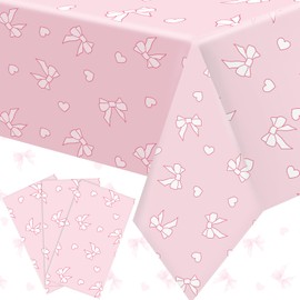 Hahafelt 3 Pack Coquette Bow Tablecloth 54 x 108 Inch Plastic Wedding Baby Shower Tablecloths Disposable Christmas Rectangle Pink Bow Pattern Table Cloth for Party Dining Indoor Outdoor