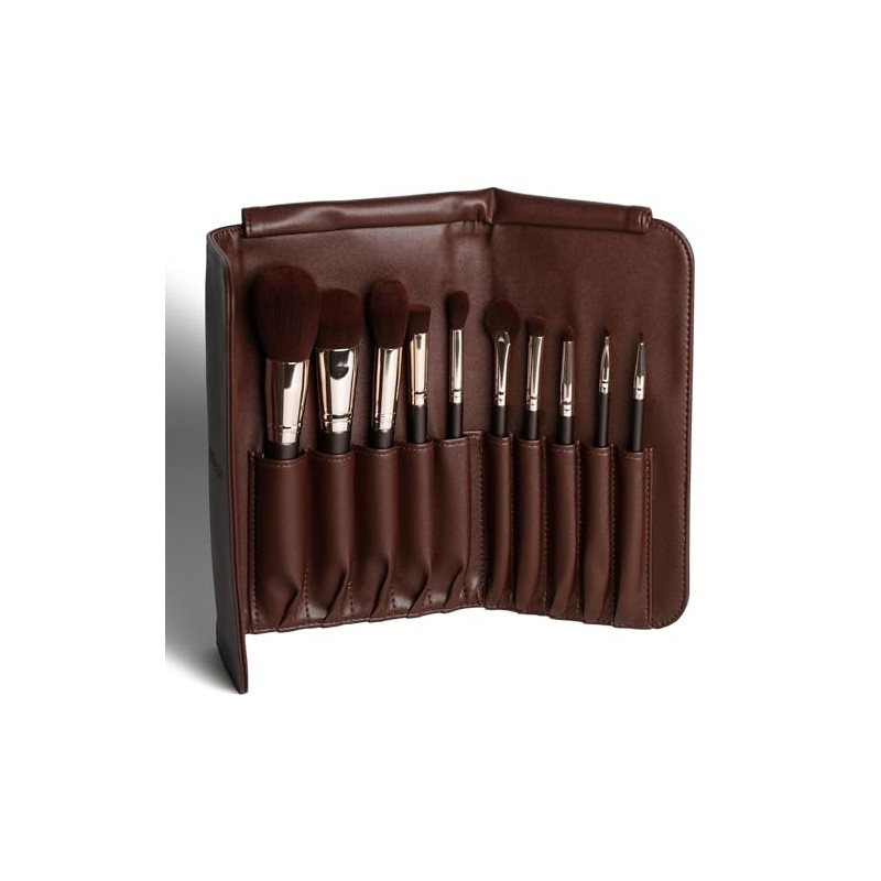 Ten Professional Makeup Brushes Set with Case and Pouch Soft