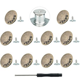 No-Sew Jeans Button Replacement Kit, 10 Sets Metal Snap Tack Buttons with Tools,2025 New Model, Bronze 9#
