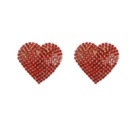 Rhinestone Heart Love Big Stud Earrings for Women Dainty 925 Sterling Silver Post Big Crystal Hearted Studs Pin Minimalist Fashion Party Wedding Valentine's Day Gifts Her Mom Wife Bff (Red)