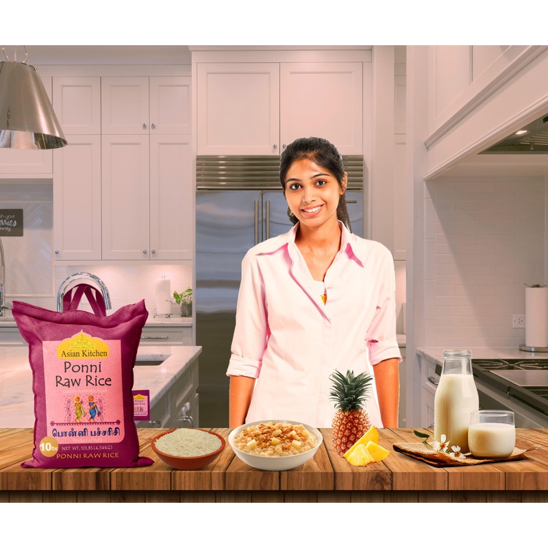 Asian Kitchen Ponni Raw Rice 10-Pound Bag, 10lbs (4.54kg) Short