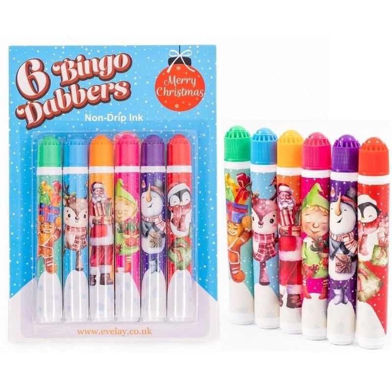 evelay Christmas Bingo Set with Board & 6 Colourful Dabbers