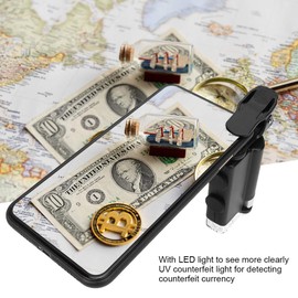 753 60-100X Clip-on Microscope with LED Light, Portable Magnifier Loupe Pocket Magnifying Lens Glass for Universal Mobile Phones, Mini Plus Pocket Microscope Lighted