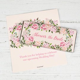 25 Count Bridal Shower Party Pink Floral Chocolate Bar Wrappers Only