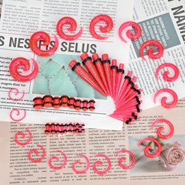 YOFANST 14G-00G 54pcs Acrylic Ear Stretching Kit Ear Tapers Plugs Spiral Gages Set Pink Glitter