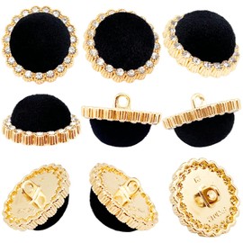 10pcs Round Shank Buttons for Sewing Black Velvet Gold Button Crafts Coats Clothes Suits Sweaters Dress Bags Decorations 34L/21mm (13/16 inch)