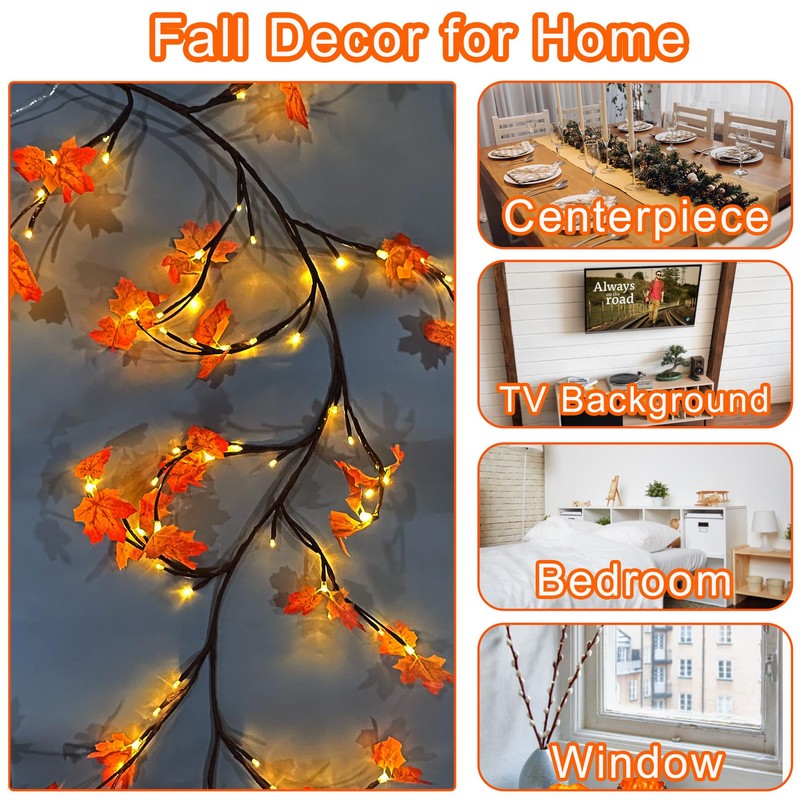 Fall Garland with Lights Plug in Maple Leaves Garland Fall