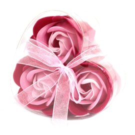 1 x Set of 3 Soap Flower Heart Box – Pink Roses