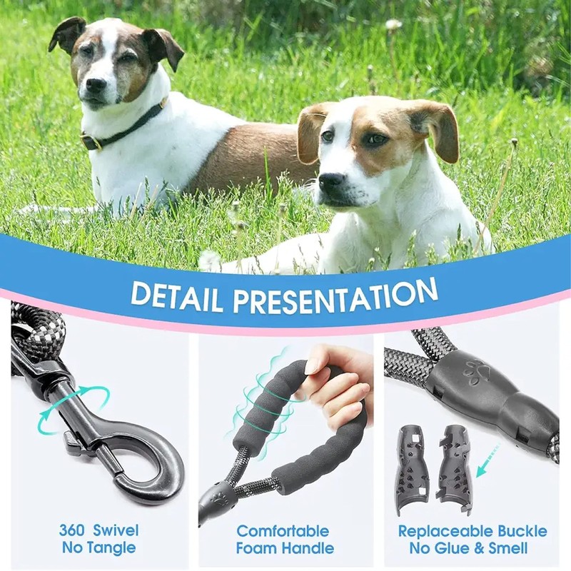 Pet Swift Nylon Dog Leash (Black, 2m) - Durable 1.2cm