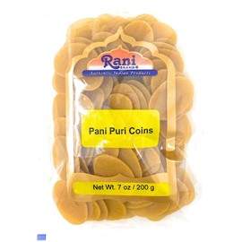 Rani Pani Puri Coins 7oz (200g) 80-85 Coins ~ Uncooked, Microwaveable wheat and Semolina Coins ~ All Natural | Vegan | NON-GMO